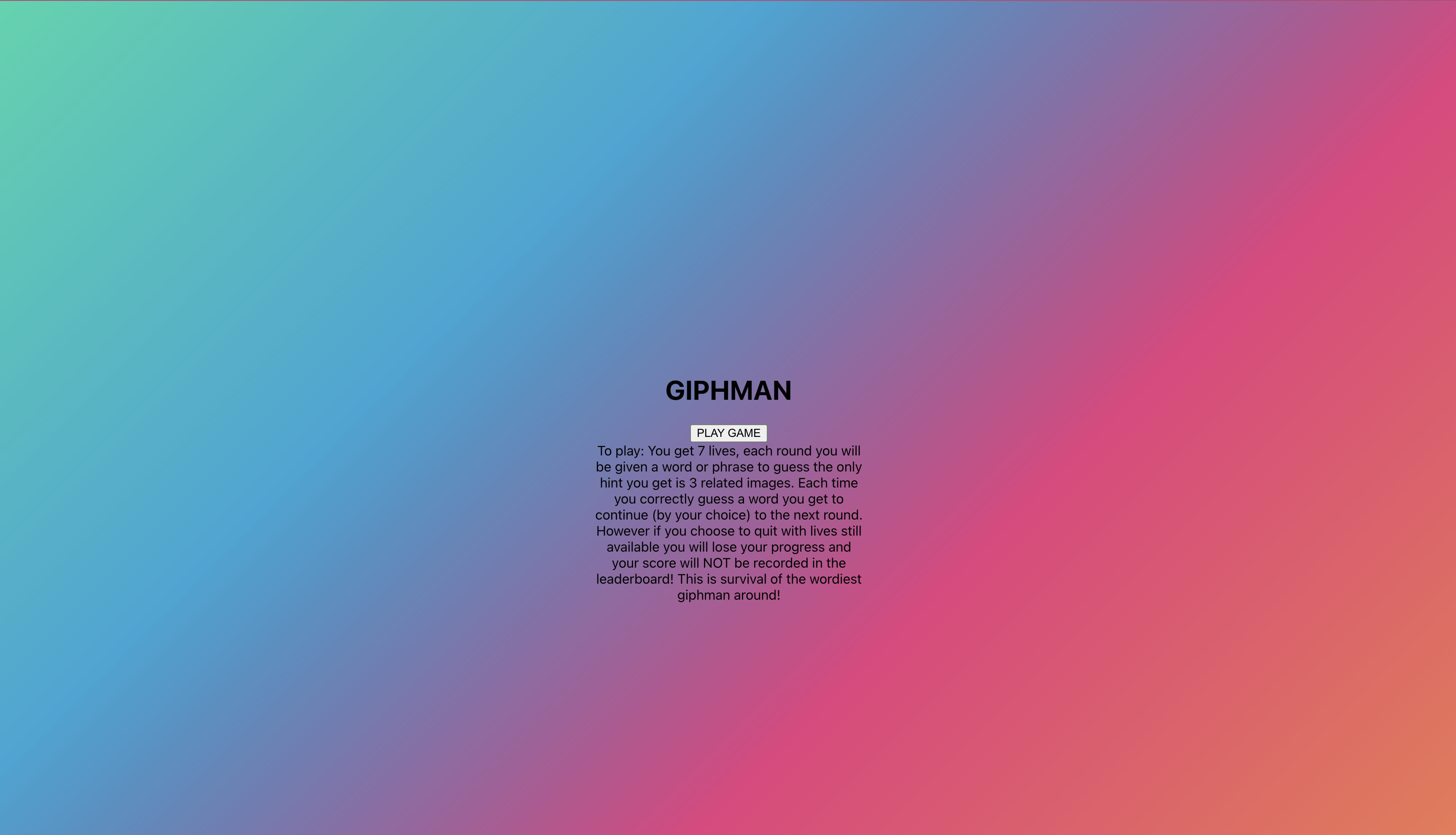 Screenshot of Giphman guessing game